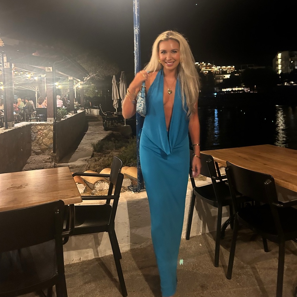 Zara blue plunge maxi dress